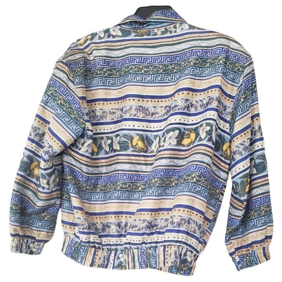 Fuda Greek Blue Silk Bomber Jacket  ( Mens Size M / Womens Size Large ) - Picture 2 of 3